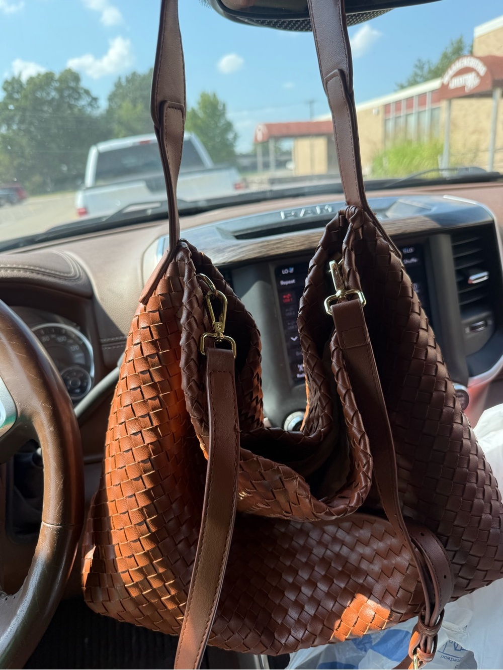 Woven Leather Shoulder Bag - Brown
